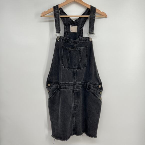ASOS Denim Overall Dress Frayed Hem Womens US 10 Black Mini Distressed Cotton - Picture 1 of 6
